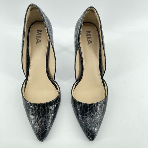 Mia Margo Black Embossed Snakeskin D’Orsay Pointed Toe Pump Heels Size 8.5 - Picture 3 of 14